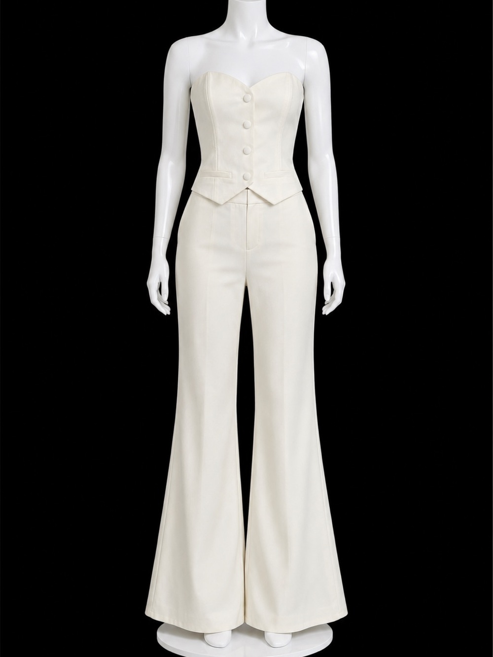Fashion Nova Cream Strapless Tailored Wide Leg Jumpsuit